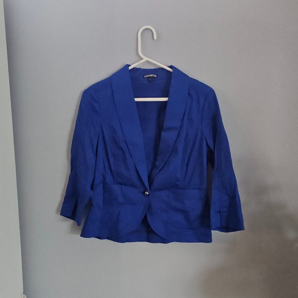 Express Royal Blue One Button Blazer - Three Quarter Sleeves